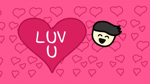 a pink background with hearts and a heart that says " luv u "