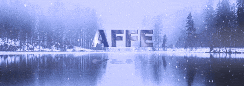 the word affe is on a blue background with a lake in the background
