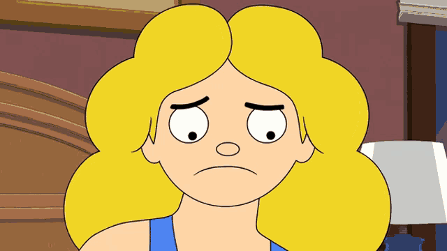 a cartoon of a woman with blonde hair making a sad face