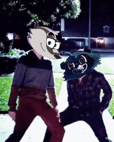 a couple of cartoon characters standing next to each other with a watermark that says gd