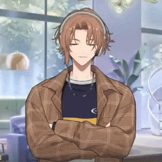 a man wearing headphones and a plaid jacket stands with his arms crossed .