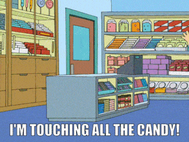 Family Guy I'M Touching All The Candy GIF - Family Guy I'M Touching All The Candy Broom GIFs