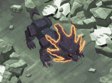 a cartoon drawing of a purple monster with glowing arms