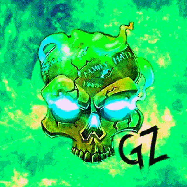 a green background with a skull and the letter gz on it
