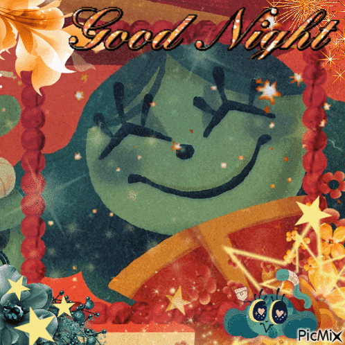a picture of a smiley face with the words good night on it