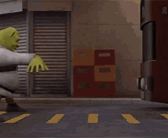 shrek from the movie shrek is walking across a street