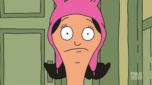 a cartoon character from bob 's burgers is wearing a pink cat hat