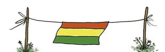 a cartoon of a flag hanging from a clothes line .