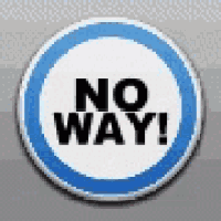 a blue and white sign that says no way in black letters