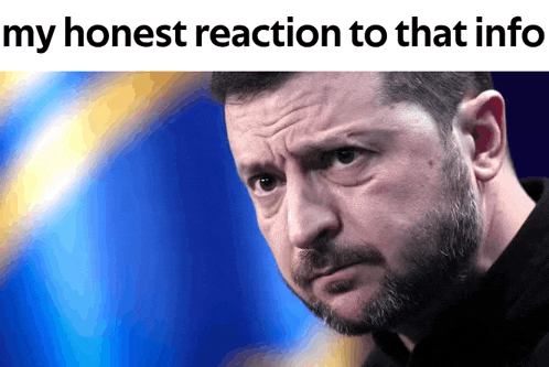 a man with a beard is looking at the camera with the words my honest reaction to that info above him