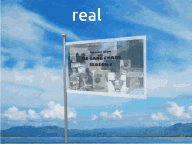 a poster for ba gang chaos season 3 hangs on a pole in front of a blue sky