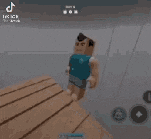a cartoon character is standing on top of a wooden table in a video game .