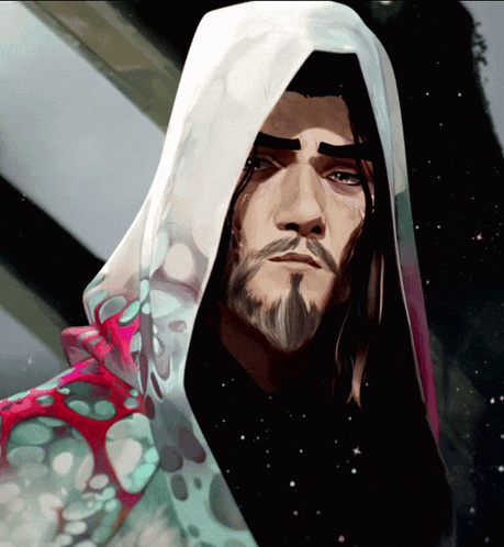 a painting of a man with a beard wearing a hooded cape