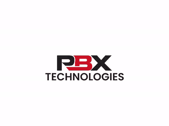 a red and black logo for pbx technologies is on a white background