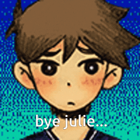 a drawing of a boy with the words bye julie written on it