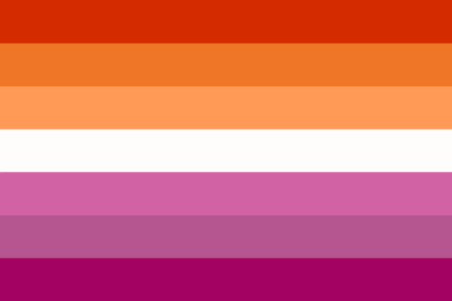 a lesbian flag with orange , purple and white stripes .