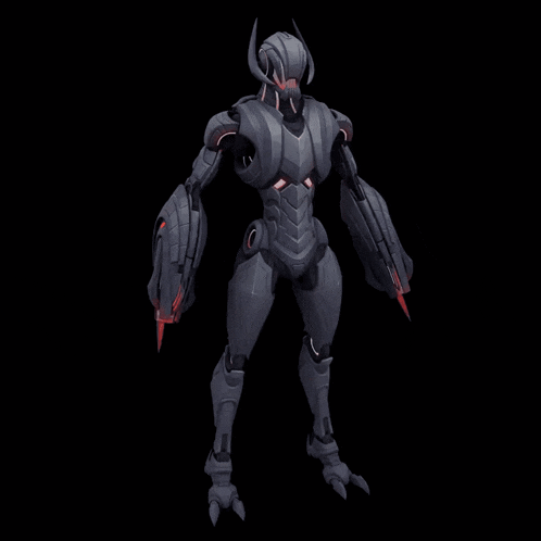 a futuristic robot with horns and a red light on its arms