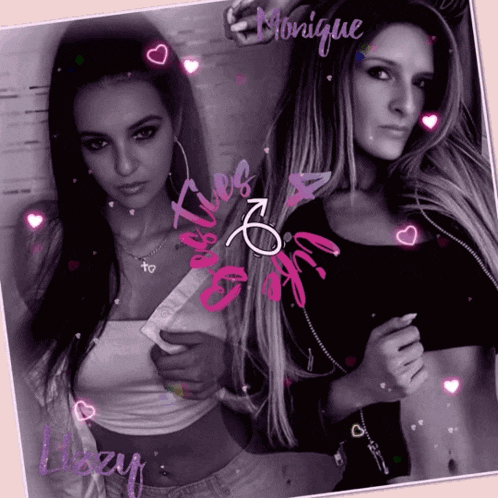 a black and white photo of two women with the name monique on the bottom right