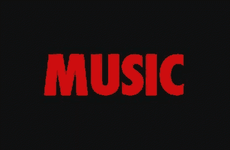 the word music is in pink on a black background .
