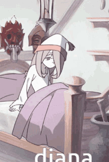 a cartoon of a girl sitting on a bed with the name diana on the bottom right