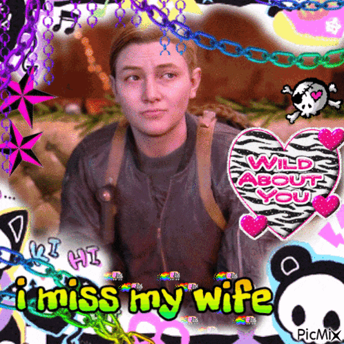 a picture of a woman with the words " i miss my wife " at the bottom