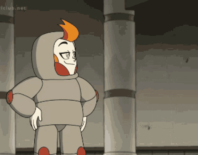a cartoon character is standing in front of a pillar with the website iclub.net at the bottom of the screen