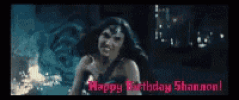 a woman in a superhero costume with the words happy birthday shannon