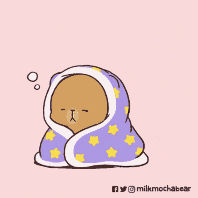 a drawing of two bears wrapped in a purple blanket
