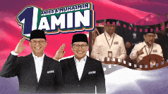 two men are saluting in front of a sign that says 1 amin
