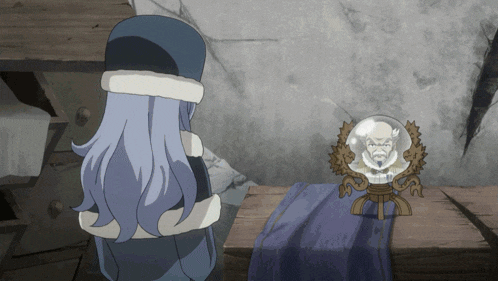 a cartoon character looking at a crystal ball