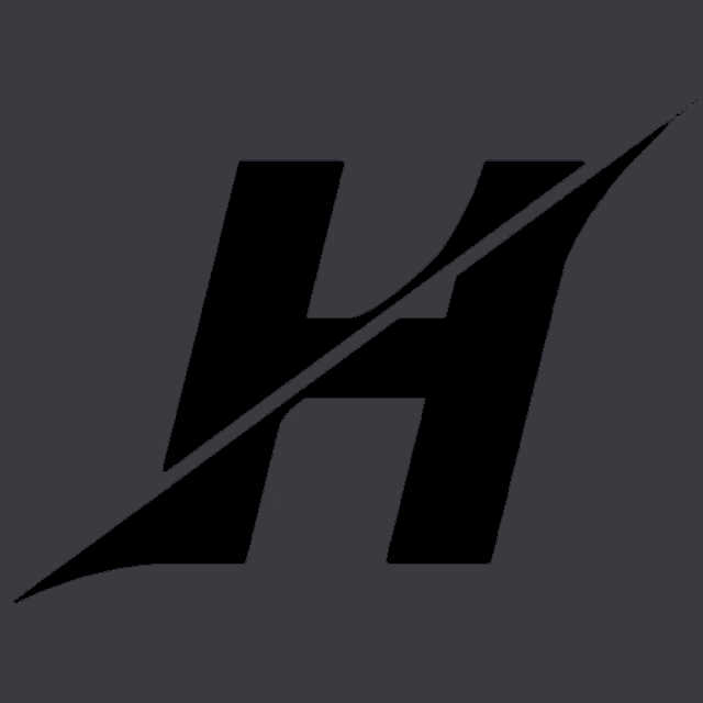 a black letter h with a rainbow border