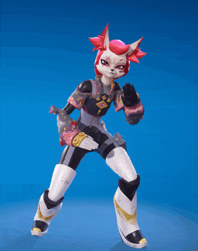 a cartoon character is holding a gun in her right hand while standing on a blue background