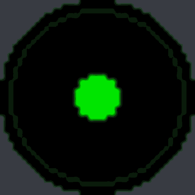 a pixel art of a green circle on a black background .