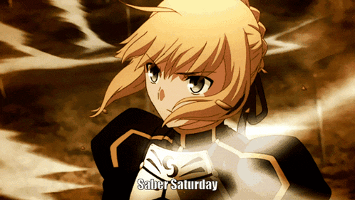 a picture of a girl with saber saturday written below her