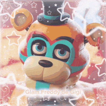 a picture of a teddy bear from five nights at freddy 's with the name glam freddy de gigi on the bottom