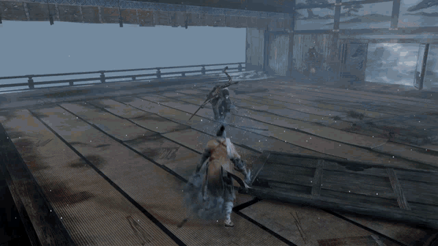 a video game scene shows a man holding a sword and a woman riding a horse
