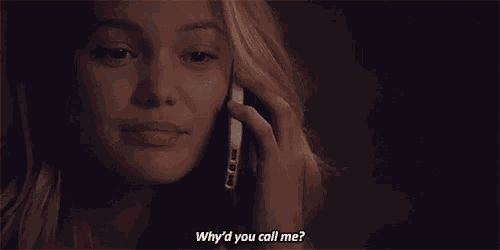 a woman talking on a cell phone with the words " why 'd you call me " visible