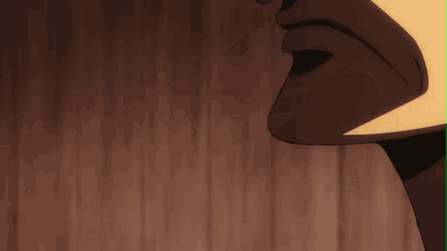 a close up of a cartoon character 's face with a slight smile