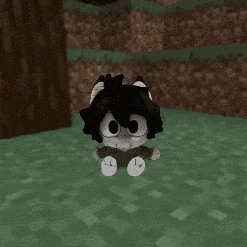 a black and white cartoon character is sitting on a green carpet