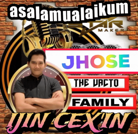 a man with his arms crossed stands in front of a sign that says jhose the uacto family