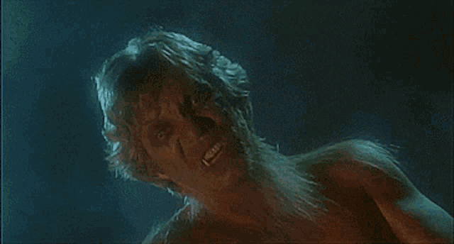 a close up of a werewolf with fangs