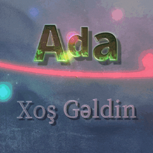 the word ada is on a purple background