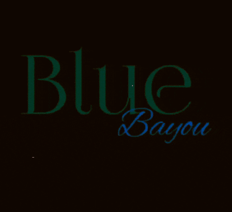 the word blue bayou is on a dark background