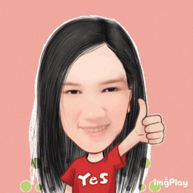 a cartoon of a woman giving a thumbs up wearing a yes shirt