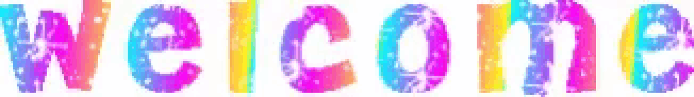 the word welcome is written in rainbow colored letters on a white background .