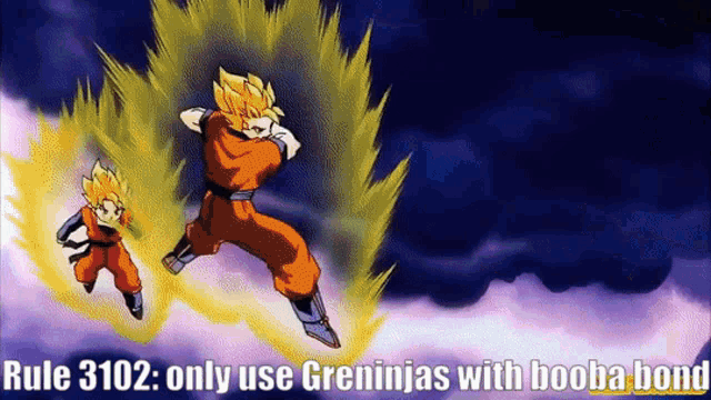 a picture of a dragon ball z character with the words rule 3102 only use greninjas with booba bond