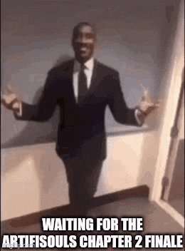 a man in a suit and tie is standing in a hallway waiting for the artif souls chapter 2 finale .