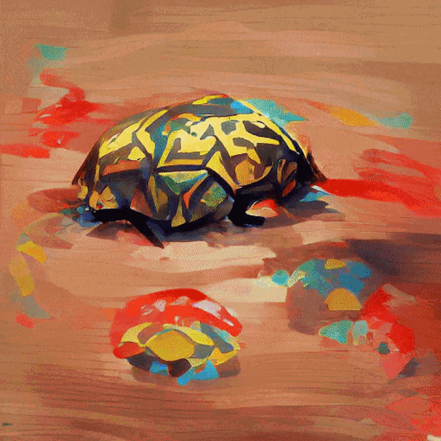 a colorful painting of a turtle with a geometric design