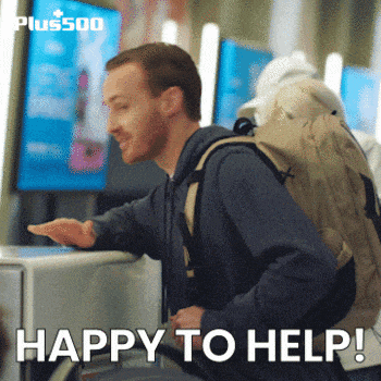 a man with a backpack says happy to help on the screen