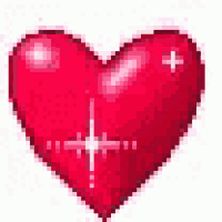 a pixel art of a red heart with a star in the middle on a white background .
